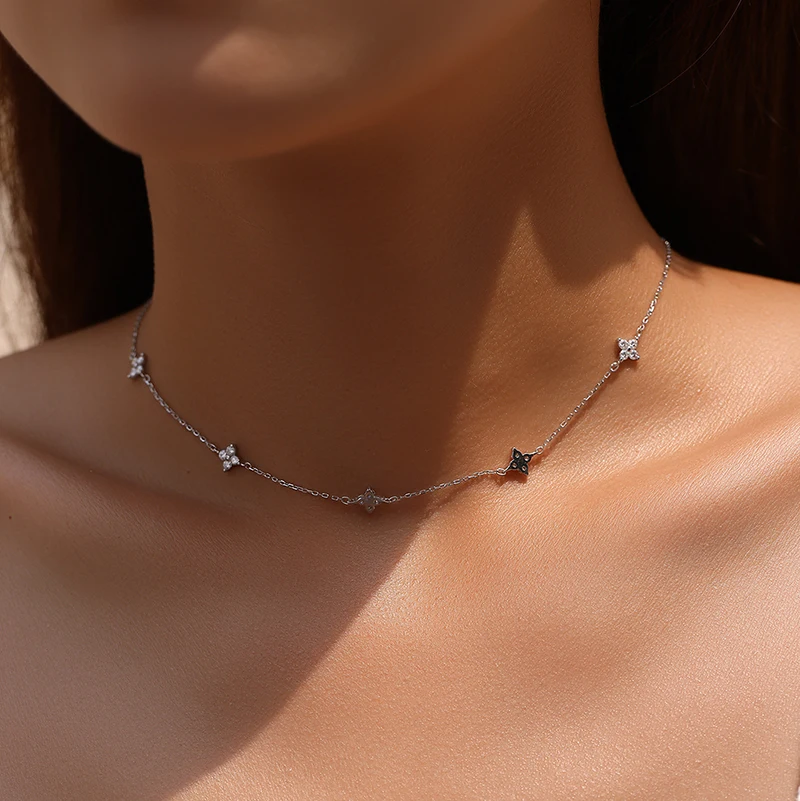 Smyoue D Vvs1 Excellent Cut Moissanite Four Leaves Necklace for Women Lab Diamond 18k Plated Wedding Chain S925 Sterling Silver