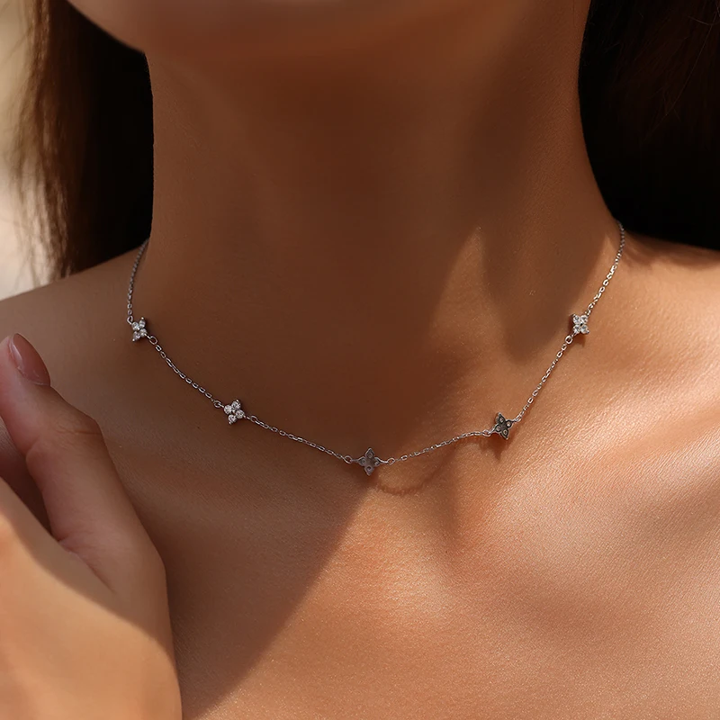 Smyoue D Vvs1 Excellent Cut Moissanite Four Leaves Necklace for Women Lab Diamond 18k Plated Wedding Chain S925 Sterling Silver