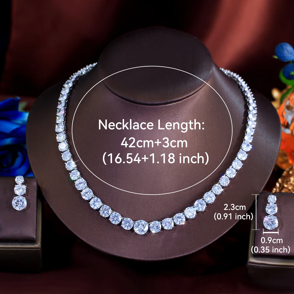ThreeGraces Elegant Shiny Pink Round Cubic Zirconia Tennis Necklace Earrings Wedding Bridal Party Jewelry Set for Women T1216
