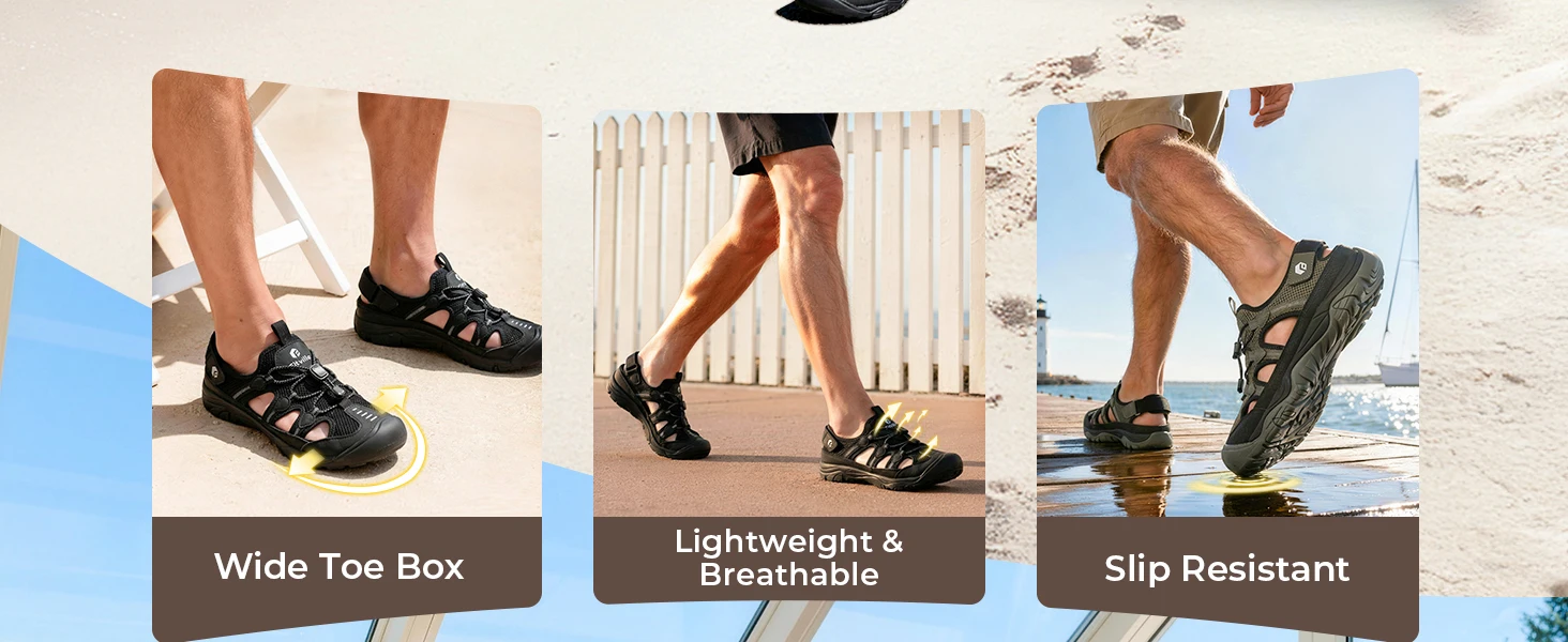 FitVille Men's Sandals Wide Closed Hiking Sandal Arch Support Plantar Fasciitis Quick-dry Non-Slip Summer Beach Shoes for Men