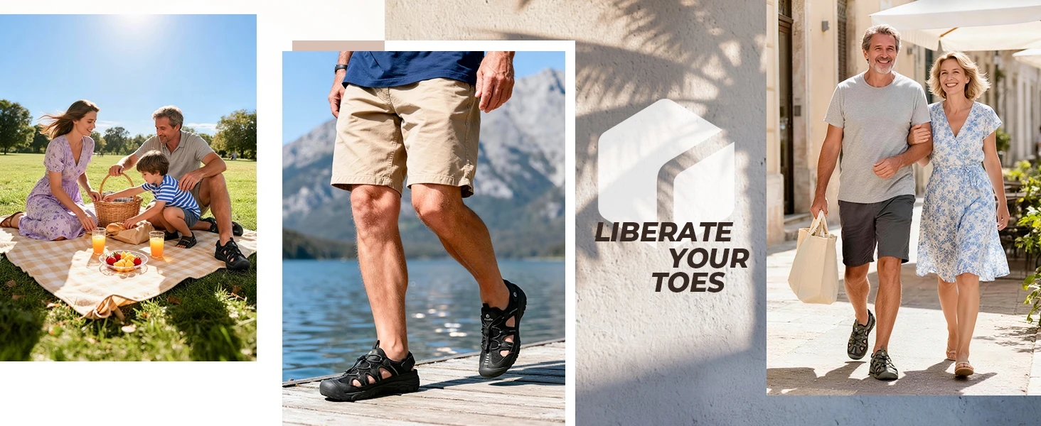 FitVille Men's Sandals Wide Closed Hiking Sandal Arch Support Plantar Fasciitis Quick-dry Non-Slip Summer Beach Shoes for Men