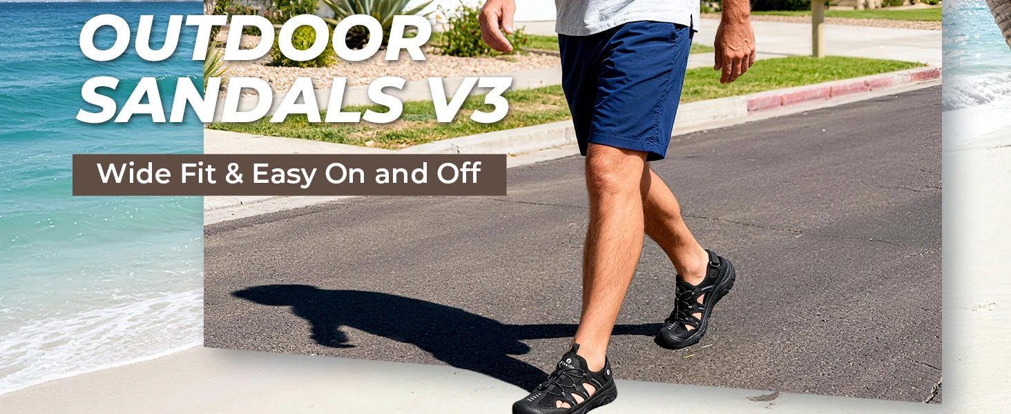 FitVille Men's Sandals Wide Closed Hiking Sandal Arch Support Plantar Fasciitis Quick-dry Non-Slip Summer Beach Shoes for Men
