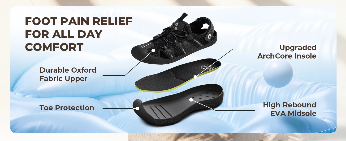 FitVille Men's Sandals Wide Closed Hiking Sandal Arch Support Plantar Fasciitis Quick-dry Non-Slip Summer Beach Shoes for Men