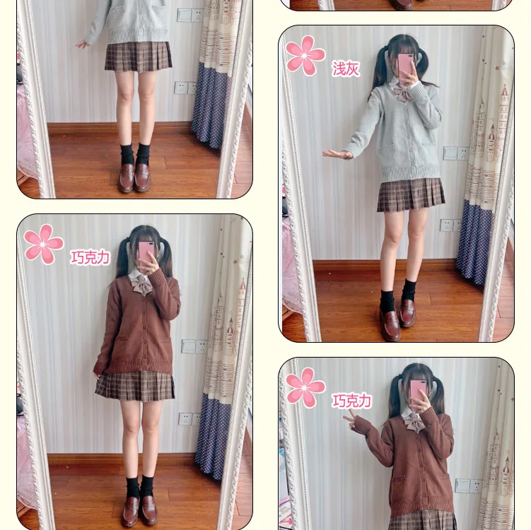 Japan school sweater Spring and autumn 100% V-neck cotton knitted sweater JK uniforms cardigan multicolor girls student cosplay