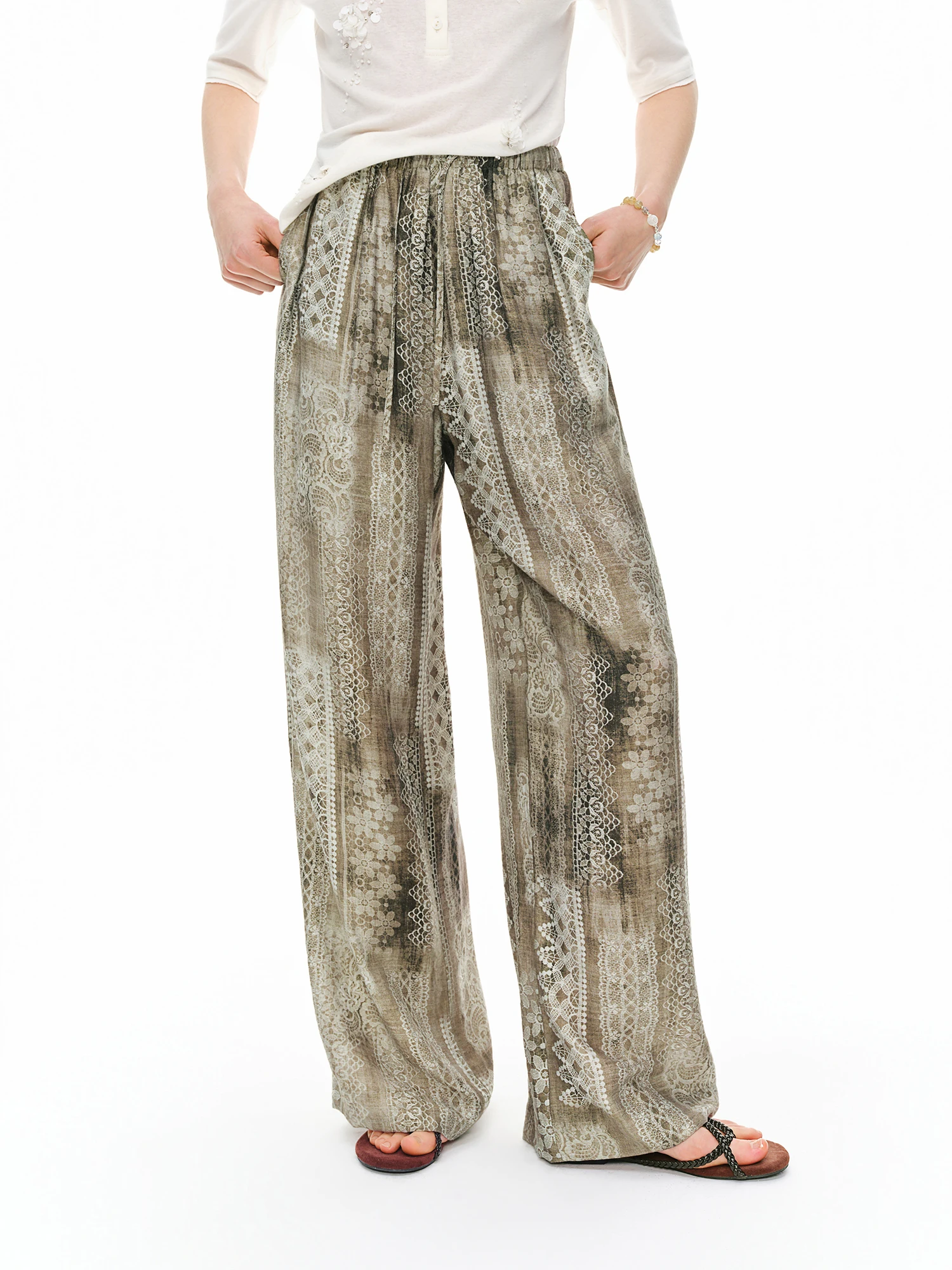 DUSHU Women 2026 Summer New Vacation Style Linen Blend Wide Leg Pants Loose Casual Straight Trousers Figure-Friendly Multi-Size