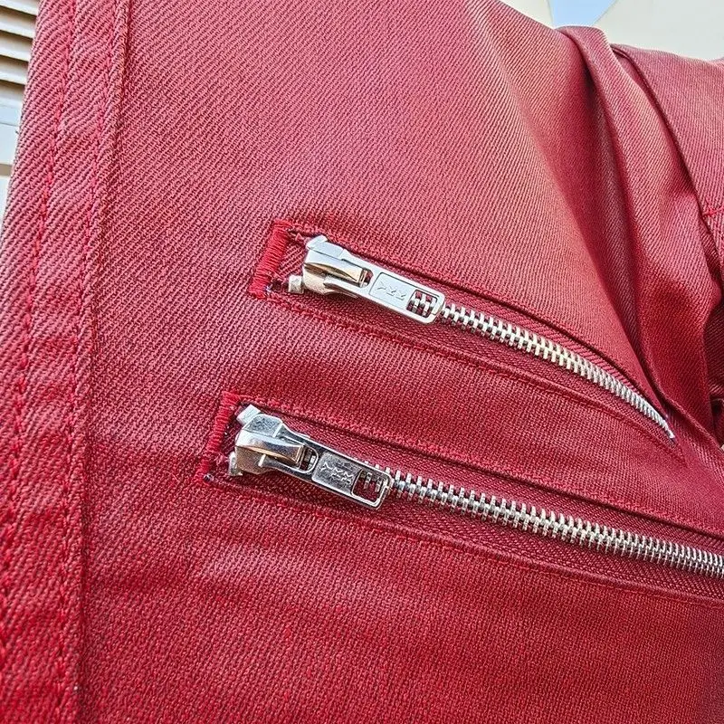 2026 fashionable erd liquid metal coated jeans brushed wax pants hot style high street luxury style black and red