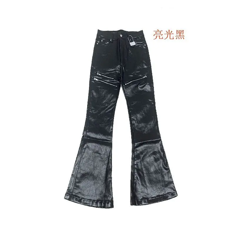 2026 fashionable erd liquid metal coated jeans brushed wax pants hot style high street luxury style black and red
