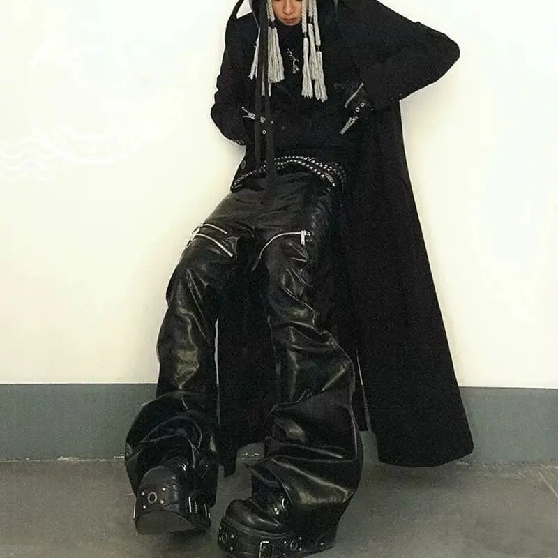 2026 fashionable erd liquid metal coated jeans brushed wax pants hot style high street luxury style black and red