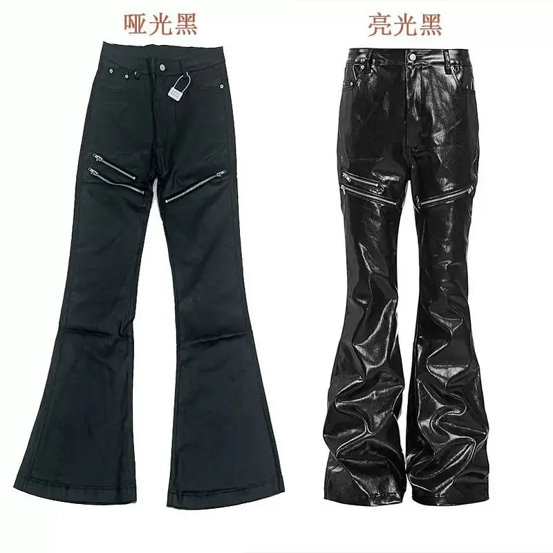 2026 fashionable erd liquid metal coated jeans brushed wax pants hot style high street luxury style black and red