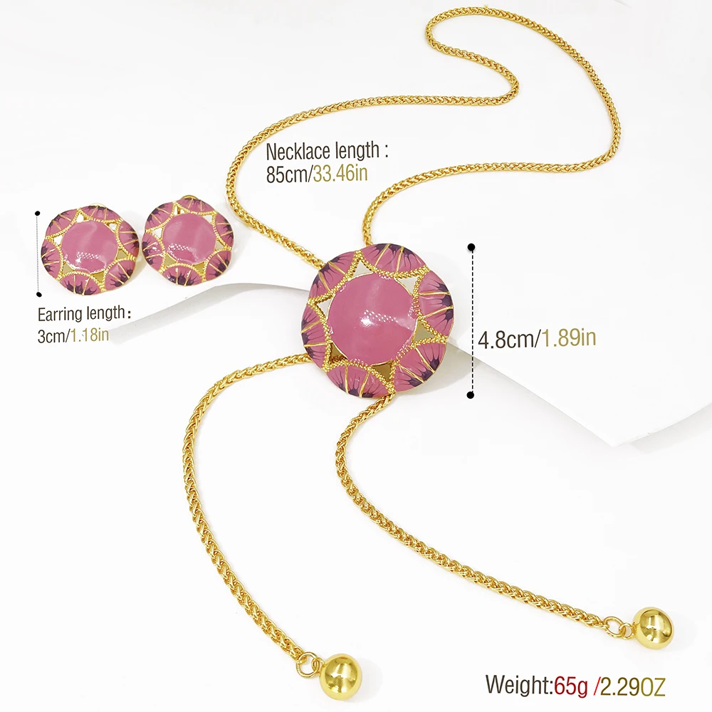 GZJPEI Boho Long Chain Necklace Enamel Earring Elegant Enamel Pendant Winter Sweater Chain For Women Birthday Jewelry Gift 2026