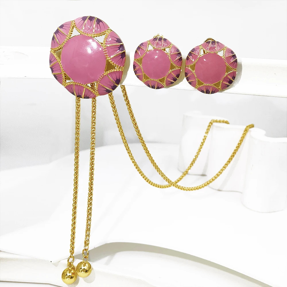 GZJPEI Boho Long Chain Necklace Enamel Earring Elegant Enamel Pendant Winter Sweater Chain For Women Birthday Jewelry Gift 2026