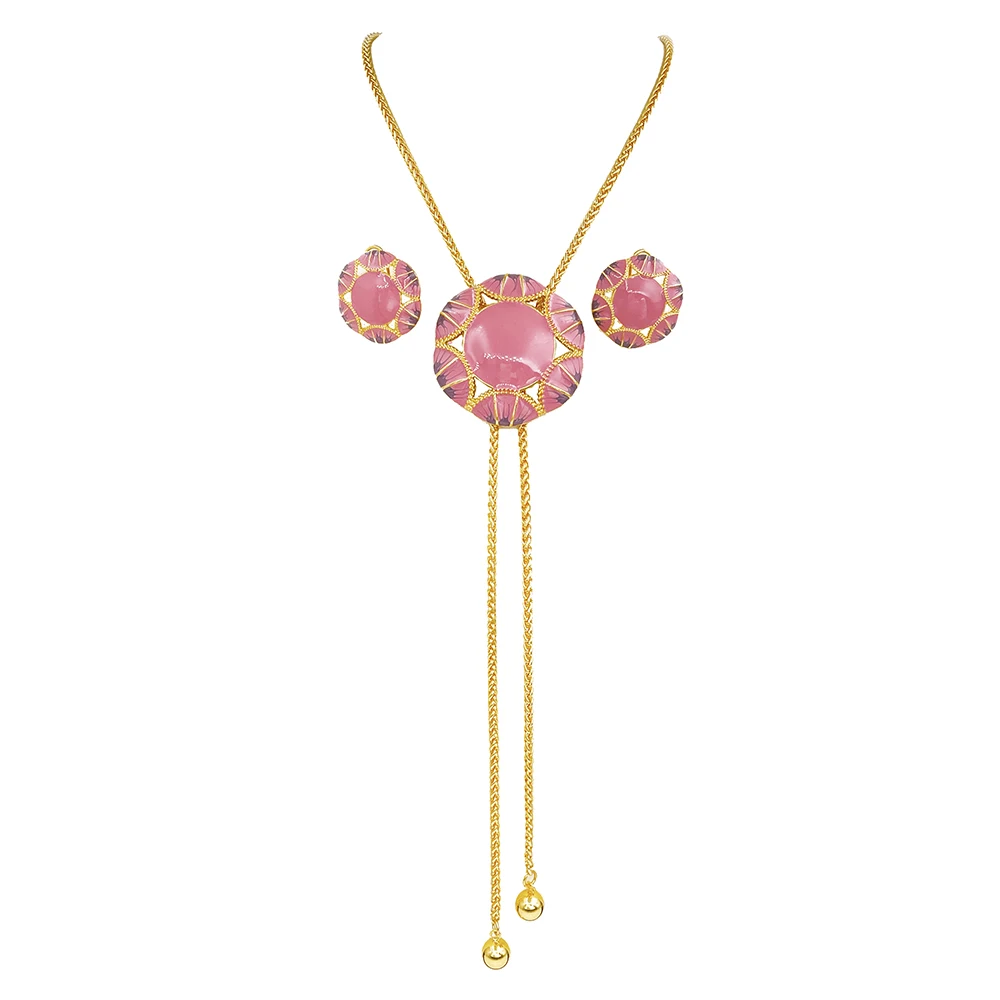 GZJPEI Boho Long Chain Necklace Enamel Earring Elegant Enamel Pendant Winter Sweater Chain For Women Birthday Jewelry Gift 2026
