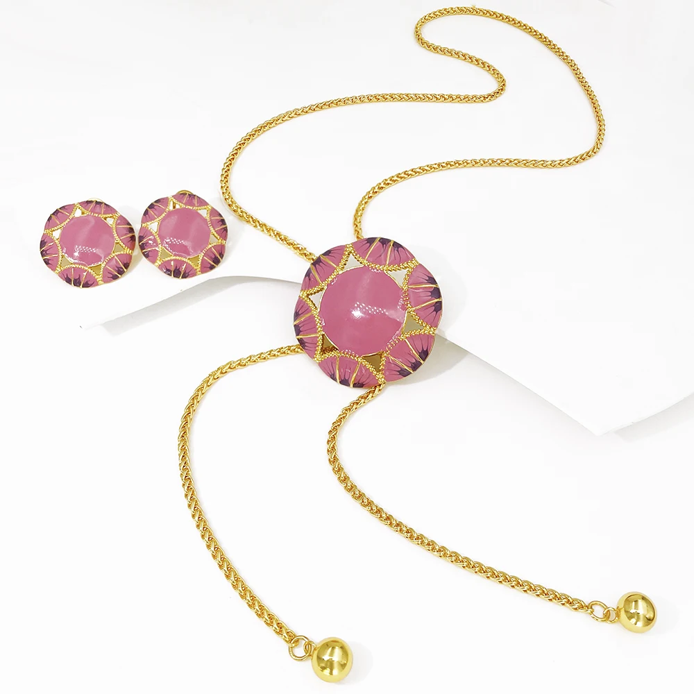 GZJPEI Boho Long Chain Necklace Enamel Earring Elegant Enamel Pendant Winter Sweater Chain For Women Birthday Jewelry Gift 2026