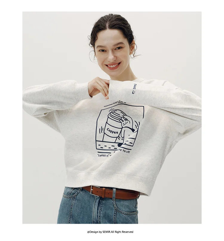 Semir Women Sweatshirt Dropped Shoulder Loose Graphic Print Casual Style Petite Friendly Autumn Pullover Daily Wear 2026