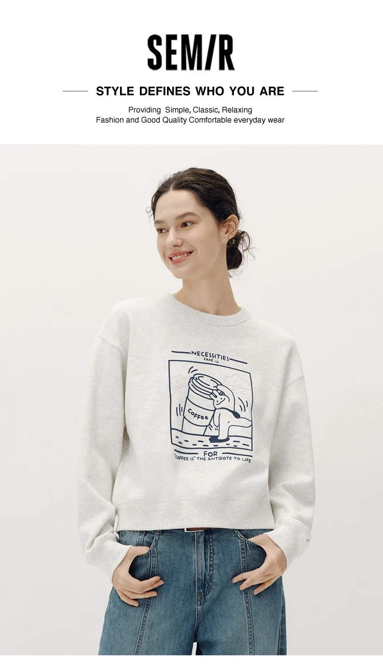 Semir Women Sweatshirt Dropped Shoulder Loose Graphic Print Casual Style Petite Friendly Autumn Pullover Daily Wear 2026