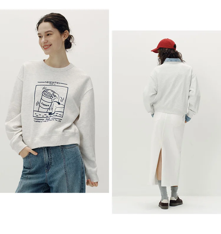 Semir Women Sweatshirt Dropped Shoulder Loose Graphic Print Casual Style Petite Friendly Autumn Pullover Daily Wear 2026