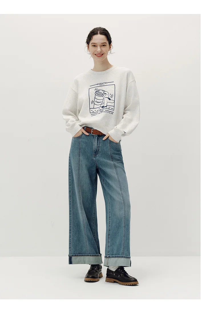 Semir Women Sweatshirt Dropped Shoulder Loose Graphic Print Casual Style Petite Friendly Autumn Pullover Daily Wear 2026