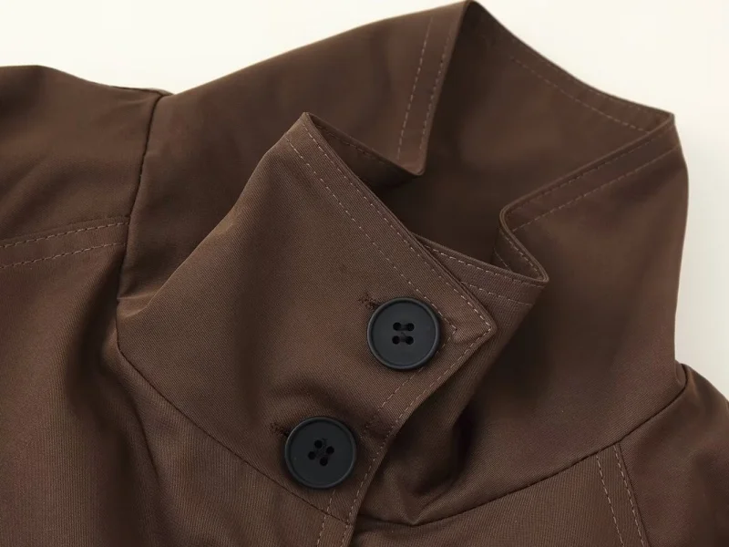 2026 Urban Style Spring Short Trench Coat Women Stand Collar Double Breasted Belted Casual Comfortable Outwear for Daily Travel