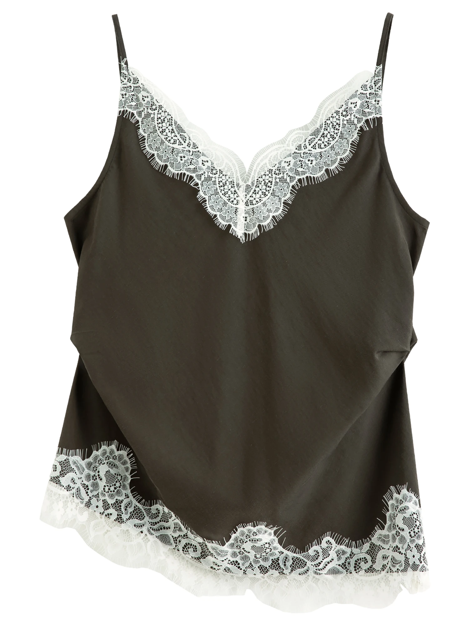 FSLE【Premium Series】Summer Women's Lace Trim Linen Blend Camisole, Waist-Cinching Layering Top for Romantic Everyday Chic Style