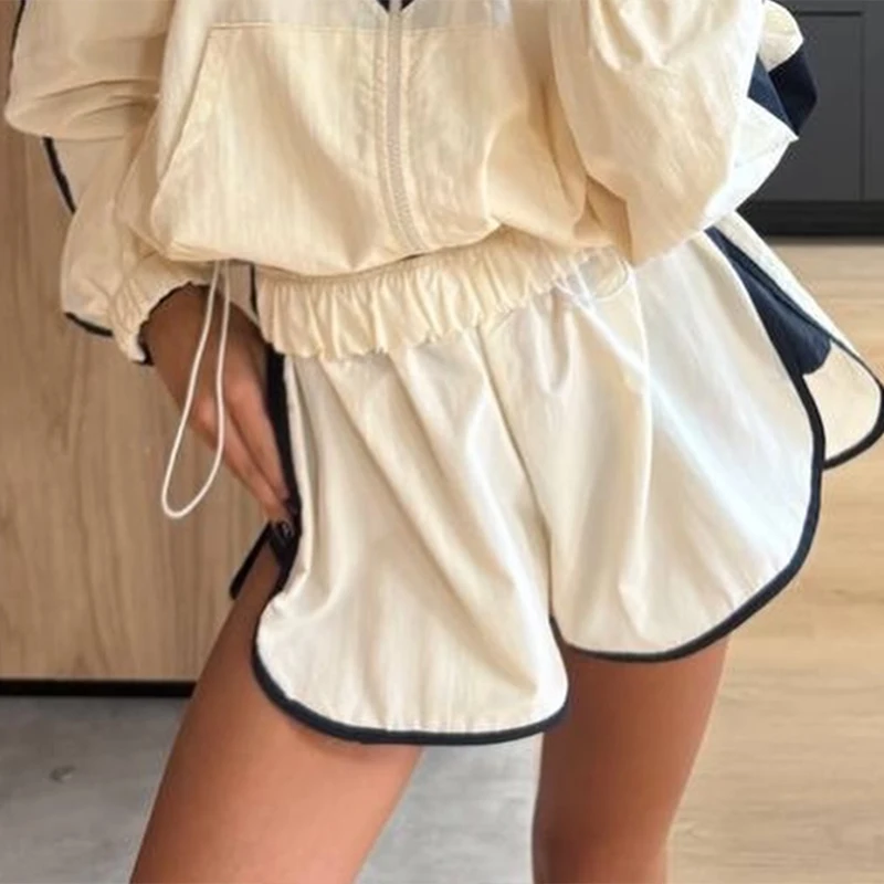 Contrast Color Zipper Jacket Trousers Set Women's Casual Lapel Full Sleeve Coat Loose Wide Leg Pants 2026 Autumn Lady Tracksuits