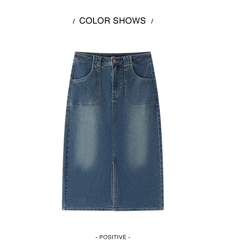 Semir Women Skirt Denim Slit Straight Long Slim Retro Street Style Autumn Bottoms Comfortable Urban Daily Wear 2026