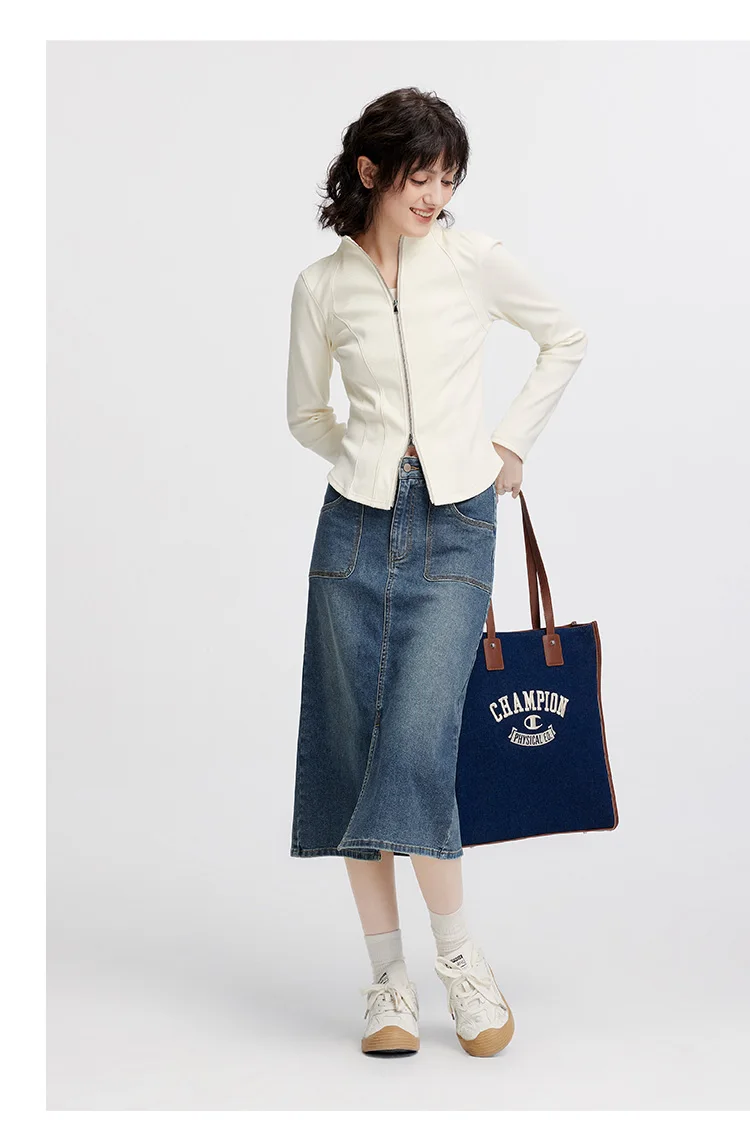 Semir Women Skirt Denim Slit Straight Long Slim Retro Street Style Autumn Bottoms Comfortable Urban Daily Wear 2026