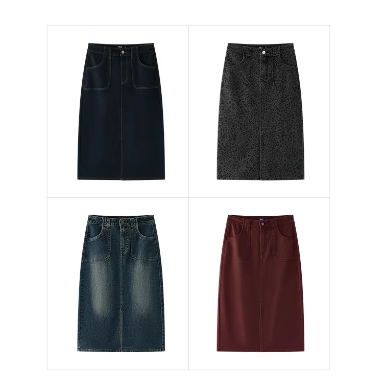 Semir Women Skirt Denim Slit Straight Long Slim Retro Street Style Autumn Bottoms Comfortable Urban Daily Wear 2026