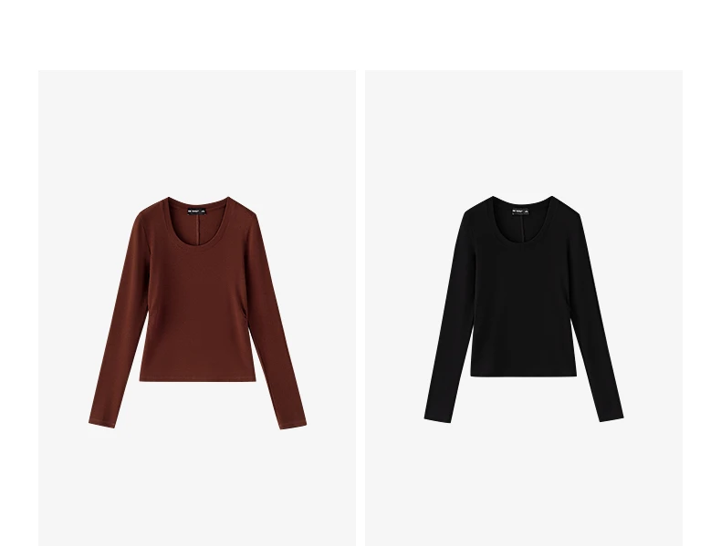 TOYOUTH Women's Wool Blend U Neck Waist Fitted T Shirt 2026 Fall New Arrival Mochi Soft Intellectual Chic Base Layering Top