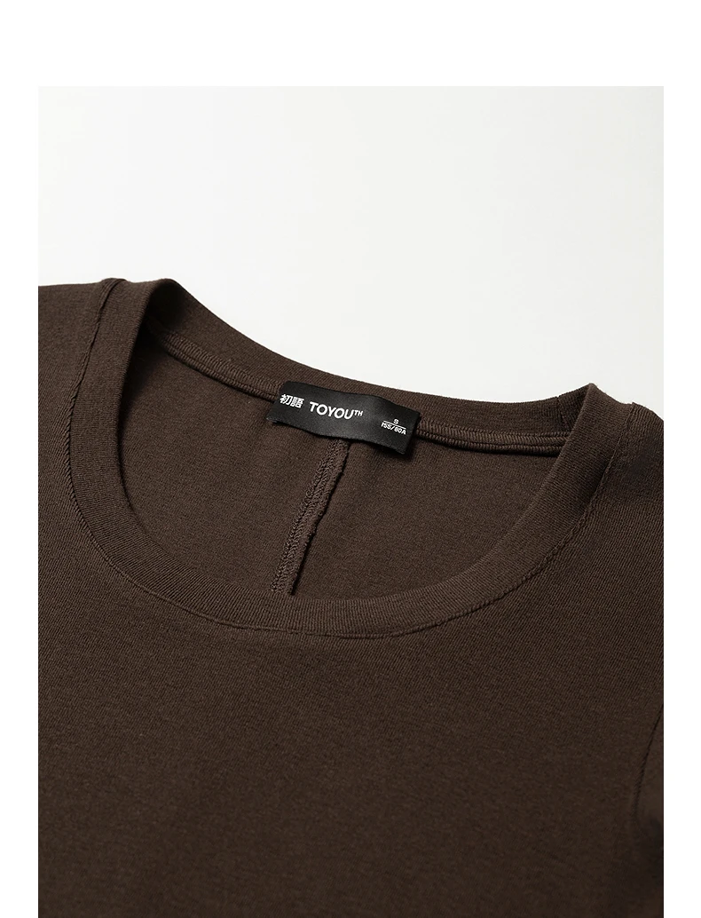 TOYOUTH Women's Wool Blend U Neck Waist Fitted T Shirt 2026 Fall New Arrival Mochi Soft Intellectual Chic Base Layering Top