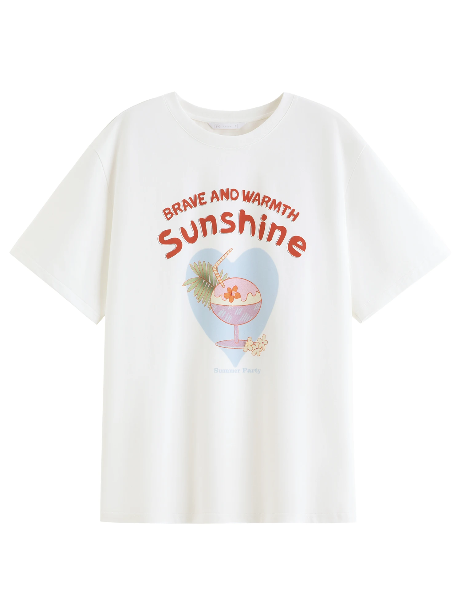 FSLE White Alphabet Print Women's Short Sleeve T-Shirt Summer 2026 New Arrival Casual Comfortable Fit Crew Neck Cotton Contain