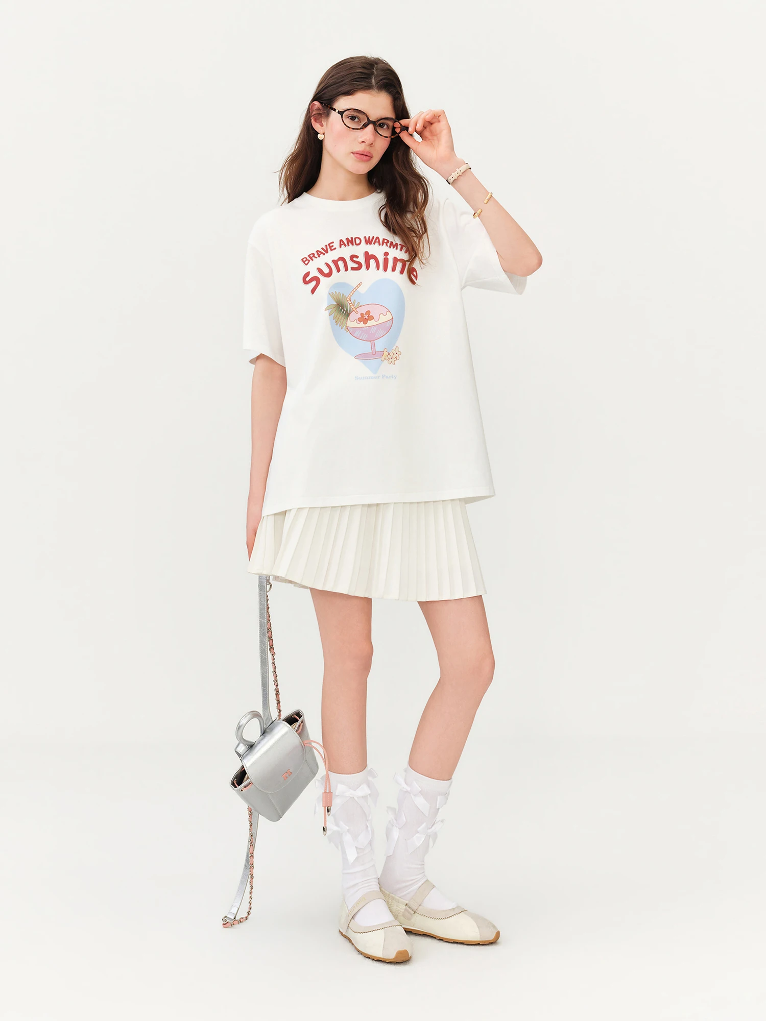 FSLE White Alphabet Print Women's Short Sleeve T-Shirt Summer 2026 New Arrival Casual Comfortable Fit Crew Neck Cotton Contain