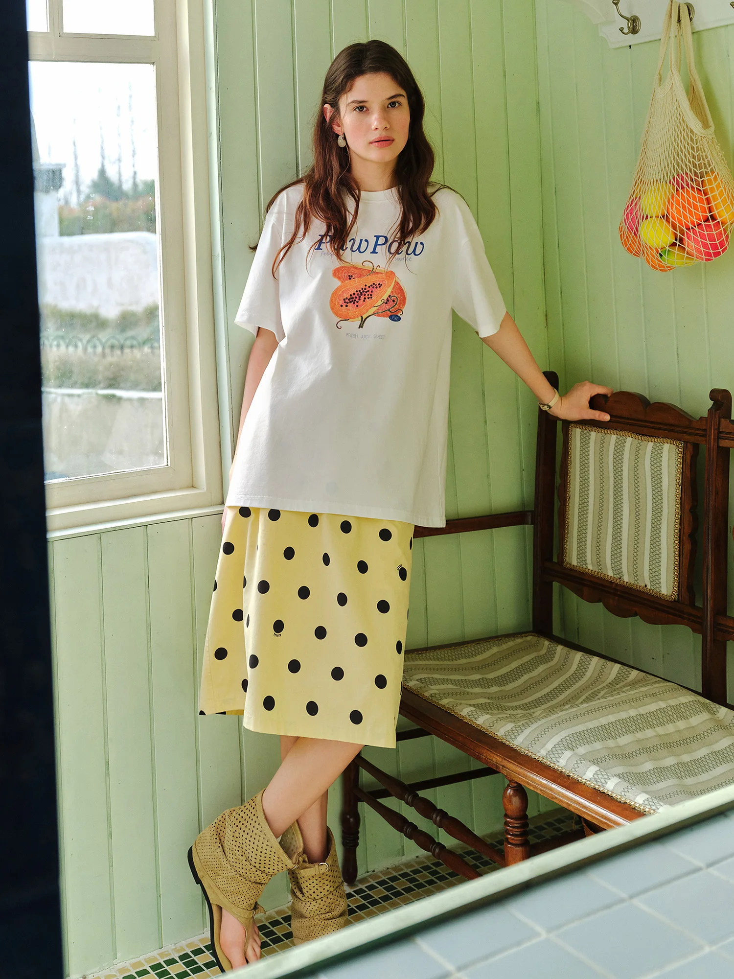 FSLE White Alphabet Print Women's Short Sleeve T-Shirt Summer 2026 New Arrival Casual Comfortable Fit Crew Neck Cotton Contain