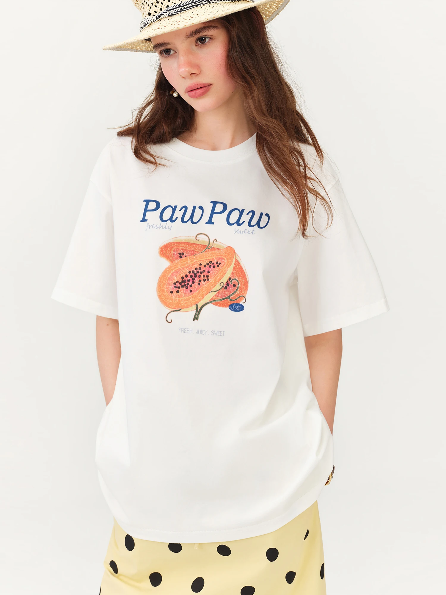 FSLE White Alphabet Print Women's Short Sleeve T-Shirt Summer 2026 New Arrival Casual Comfortable Fit Crew Neck Cotton Contain
