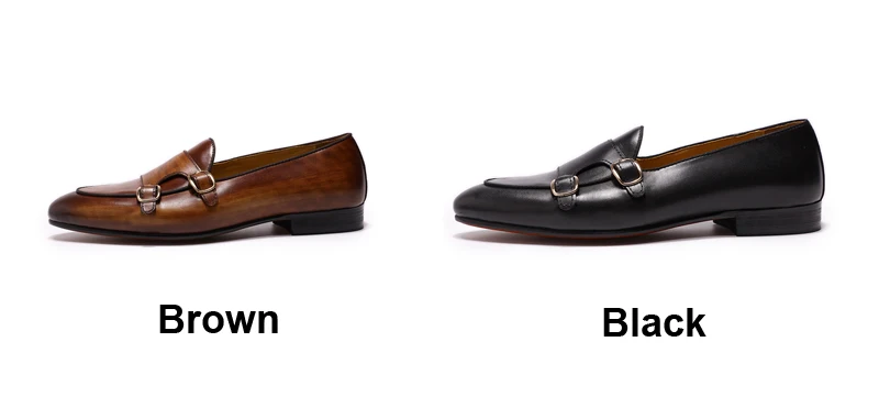 FELIX CHU Men's Genuine Leather Loafers Handmade Monk Strap Casual Dress Shoes for Wedding Party Summer Autumn Footwear