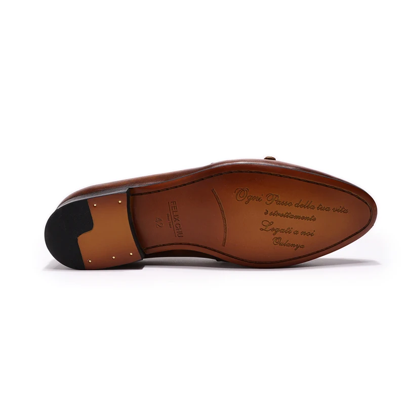 FELIX CHU Men's Genuine Leather Loafers Handmade Monk Strap Casual Dress Shoes for Wedding Party Summer Autumn Footwear