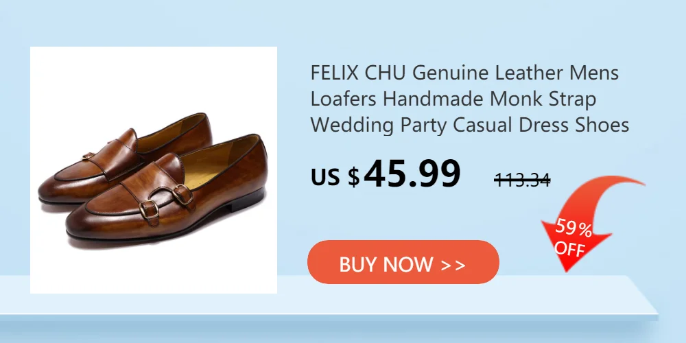 FELIX CHU Men's Genuine Leather Loafers Handmade Monk Strap Casual Dress Shoes for Wedding Party Summer Autumn Footwear
