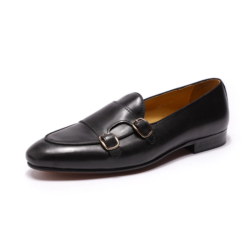 FELIX CHU Men's Genuine Leather Loafers Handmade Monk Strap Casual Dress Shoes for Wedding Party Summer Autumn Footwear