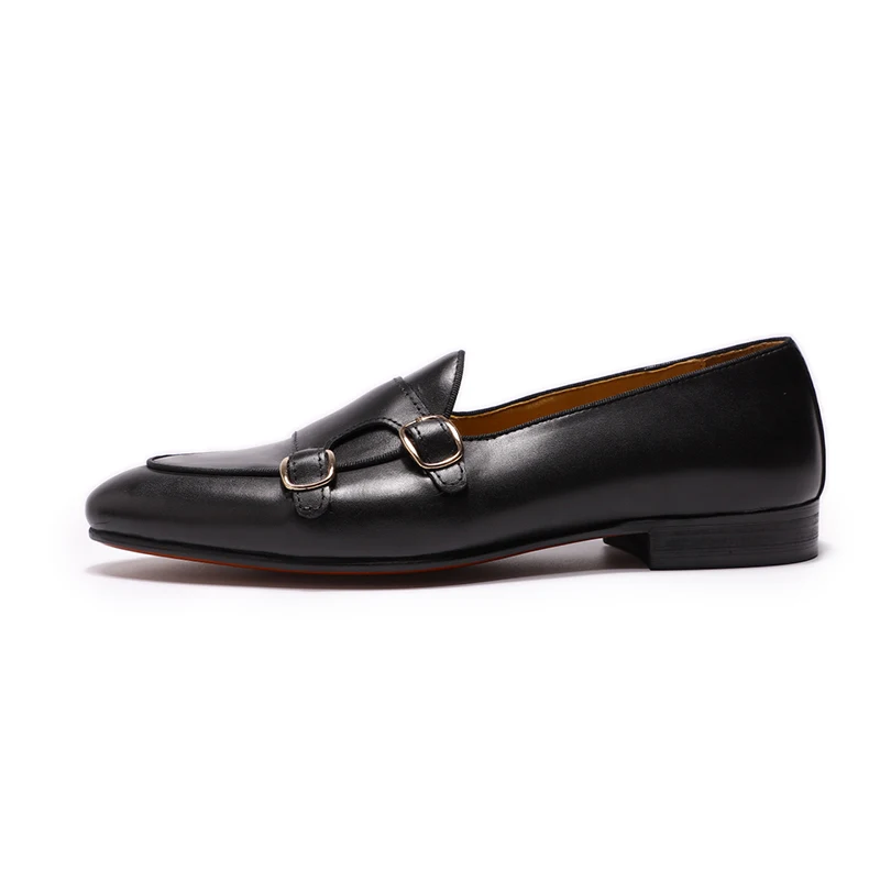 FELIX CHU Men's Genuine Leather Loafers Handmade Monk Strap Casual Dress Shoes for Wedding Party Summer Autumn Footwear