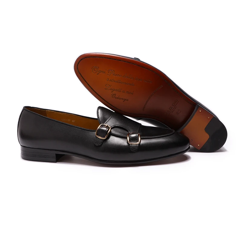 FELIX CHU Men's Genuine Leather Loafers Handmade Monk Strap Casual Dress Shoes for Wedding Party Summer Autumn Footwear