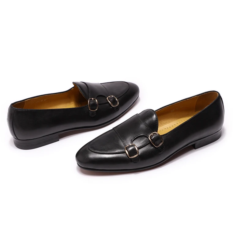 FELIX CHU Men's Genuine Leather Loafers Handmade Monk Strap Casual Dress Shoes for Wedding Party Summer Autumn Footwear