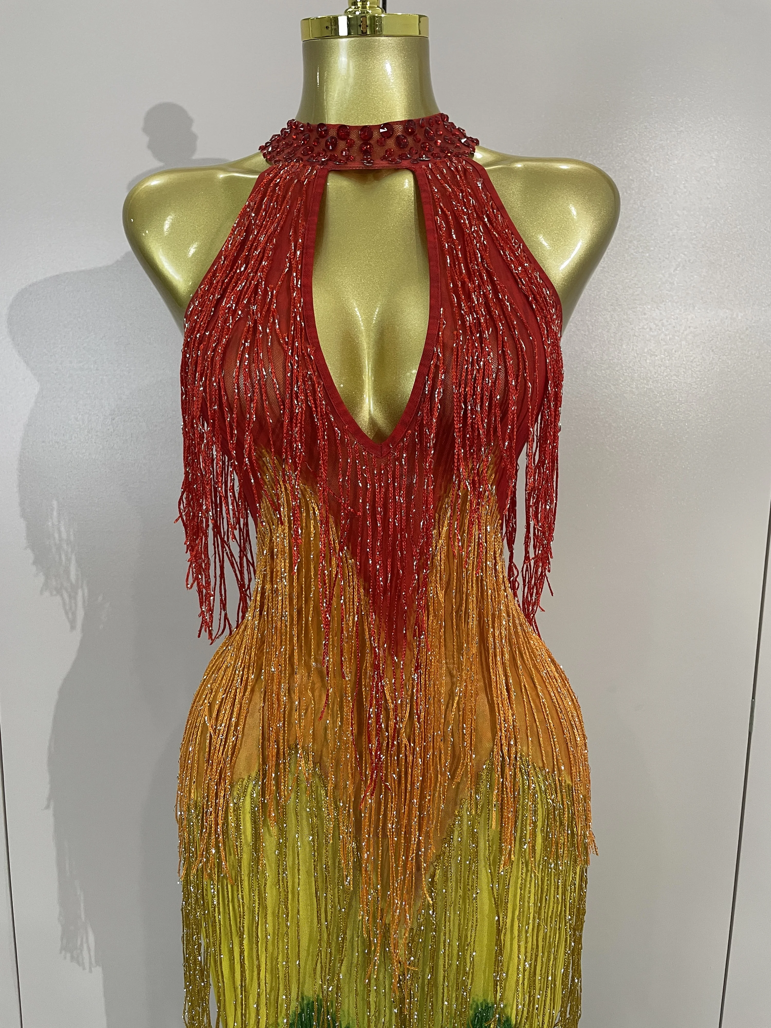 Women Sparkly Diamonds Graduated Rainbow Color Long Dress Sexy Mesh Evening Party Birthday Club Gowns Photoshoot Stage Costumes