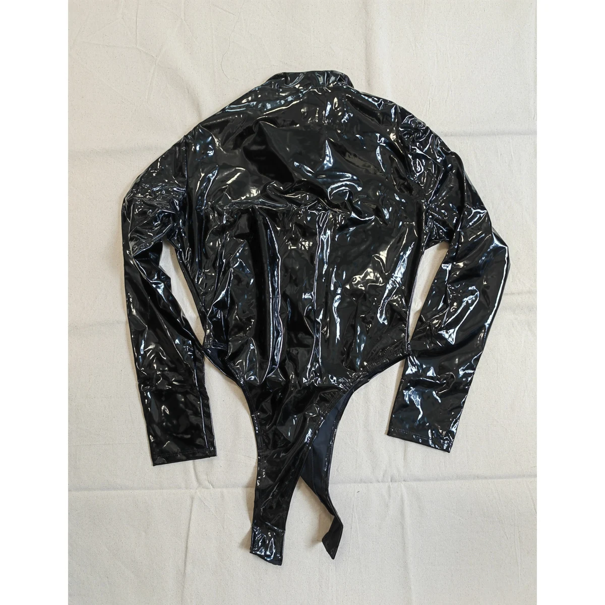 M-4XL Long Sleeve Wet Look PVC Catsuit Shiny PU Leather Bodysuit Tights High Cut Body Teddies Cosplay Tshirt Top Leotard Unitard