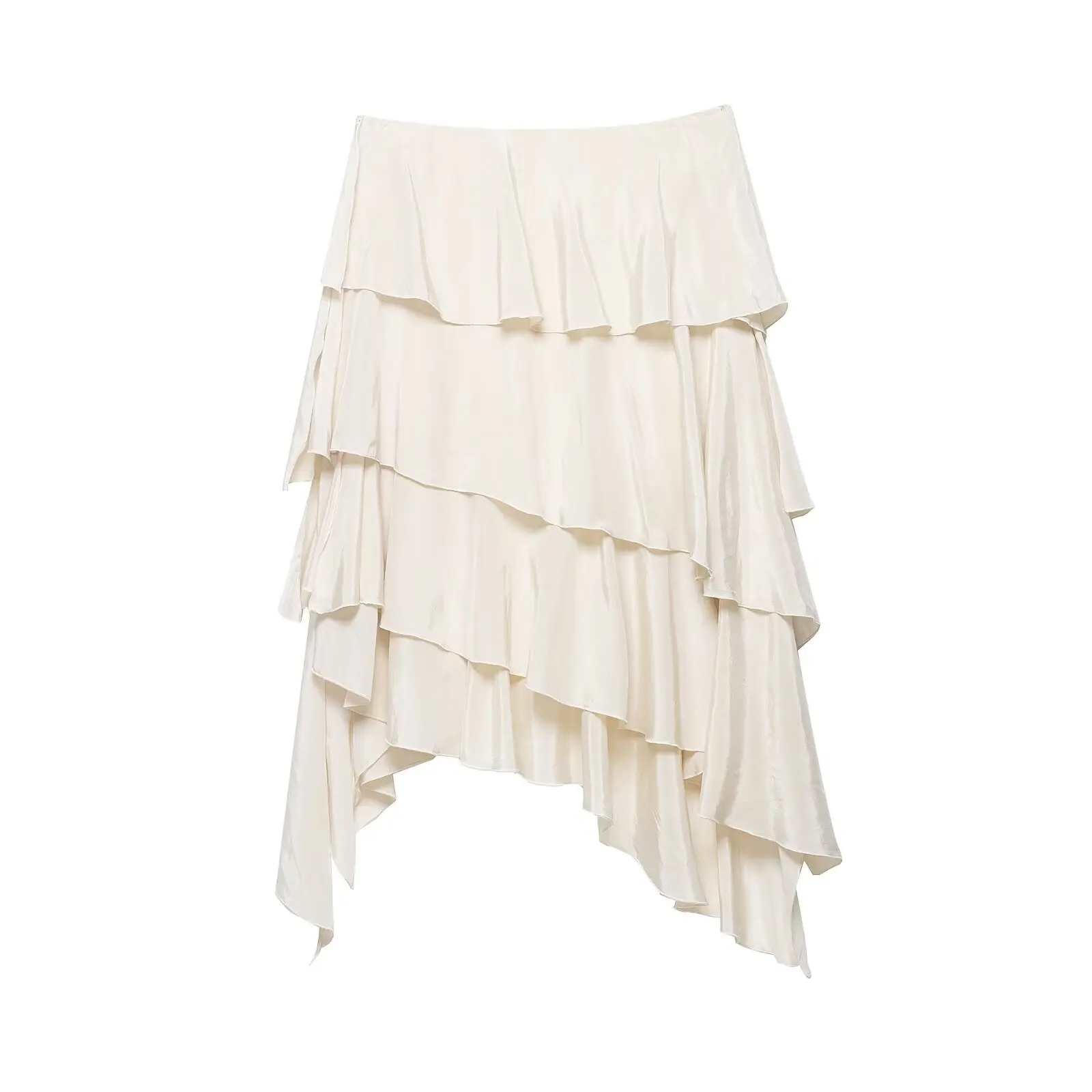 KONDALA Elegant Tiered Ruffled Asymmetrical Skirt Women's Trendy Midi Skirt New 2026 Spring Summer Fashion Vacation Party Skirt