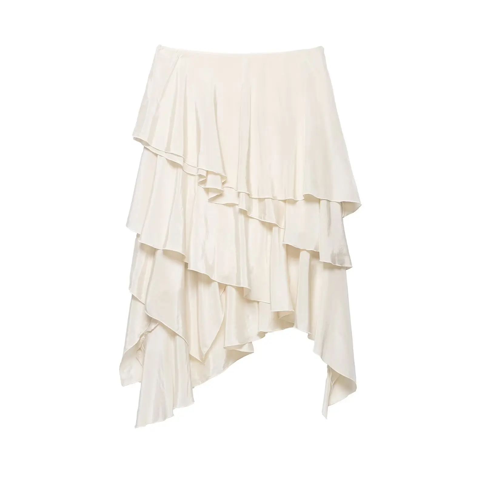 KONDALA Elegant Tiered Ruffled Asymmetrical Skirt Women's Trendy Midi Skirt New 2026 Spring Summer Fashion Vacation Party Skirt
