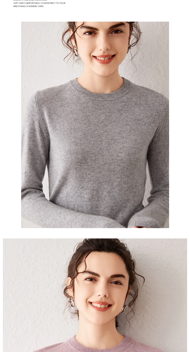 Women's 100% Pure Cashmere Sweater 2026 Fall Winter Crew Neck Long Sleeve Warm Soft Knitted Pullover New Knit Tops Women Clothes