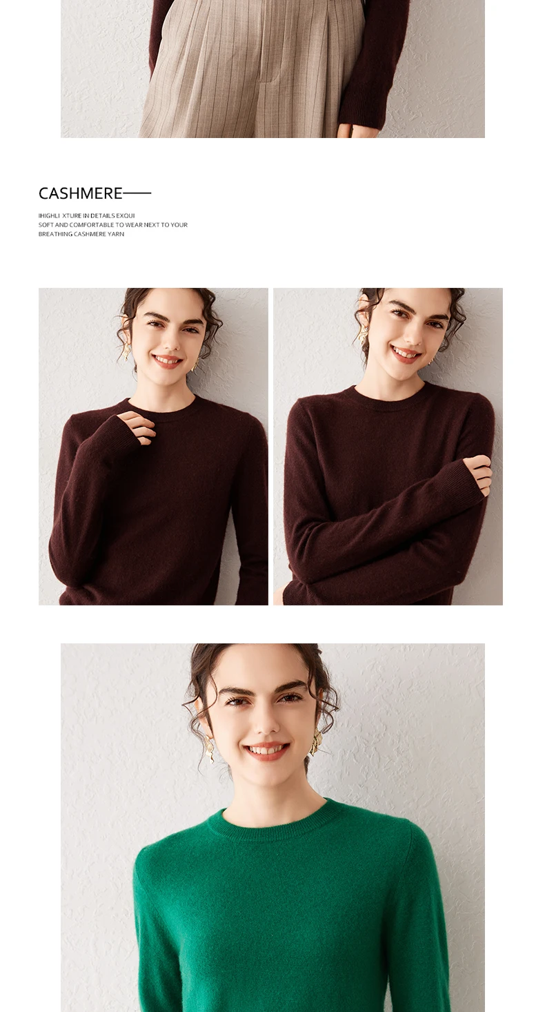 Women's 100% Pure Cashmere Sweater 2026 Fall Winter Crew Neck Long Sleeve Warm Soft Knitted Pullover New Knit Tops Women Clothes
