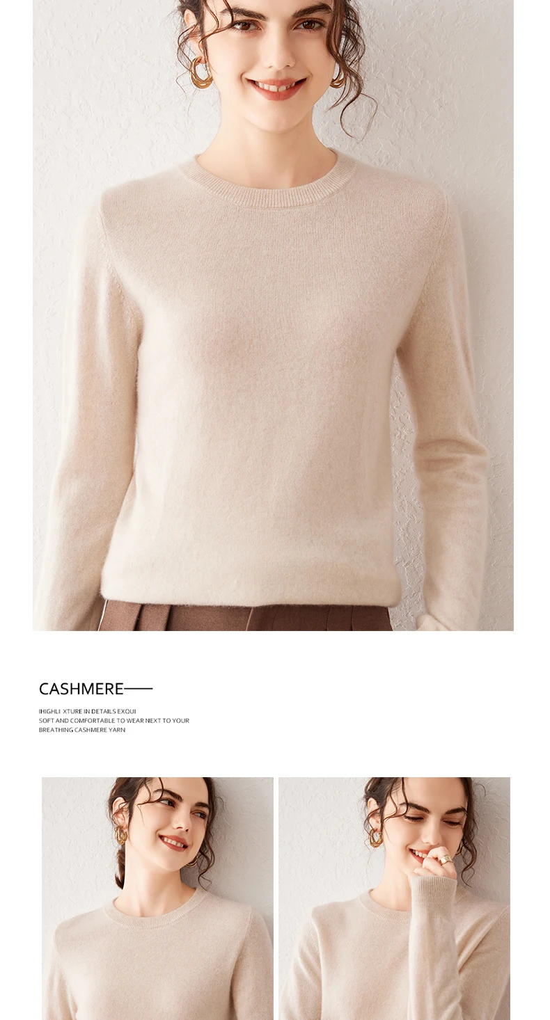 Women's 100% Pure Cashmere Sweater 2026 Fall Winter Crew Neck Long Sleeve Warm Soft Knitted Pullover New Knit Tops Women Clothes