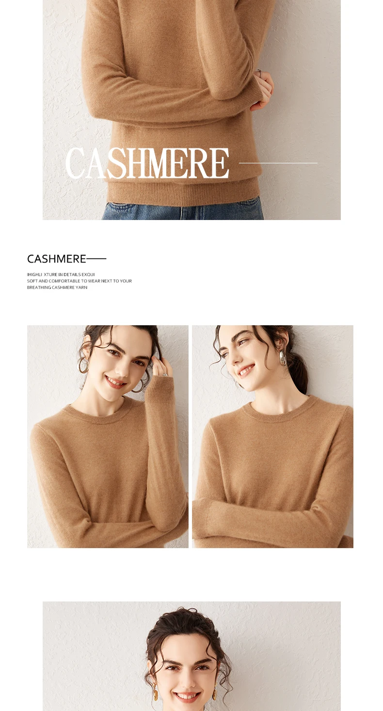 Women's 100% Pure Cashmere Sweater 2026 Fall Winter Crew Neck Long Sleeve Warm Soft Knitted Pullover New Knit Tops Women Clothes