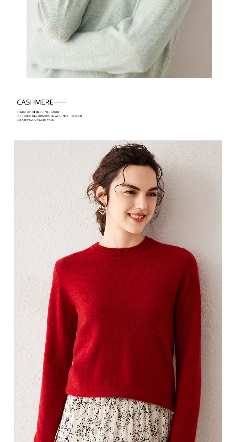 Women's 100% Pure Cashmere Sweater 2026 Fall Winter Crew Neck Long Sleeve Warm Soft Knitted Pullover New Knit Tops Women Clothes