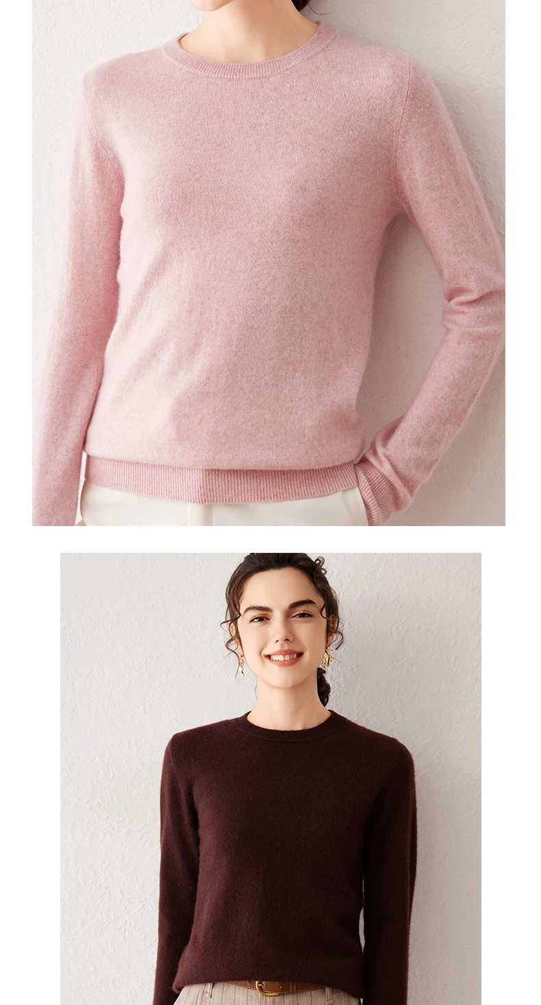 Women's 100% Pure Cashmere Sweater 2026 Fall Winter Crew Neck Long Sleeve Warm Soft Knitted Pullover New Knit Tops Women Clothes
